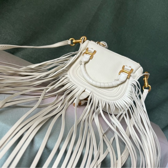 PERFECT FOR RODEO 🤠 Chloe Ivory Leather Fringe Mini Marcie Bag - Special Edition - Picture 3 of 16